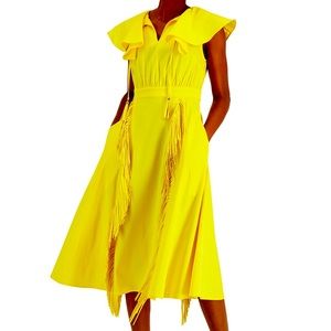INC Fringe-Trim Midi Dress, Yellow